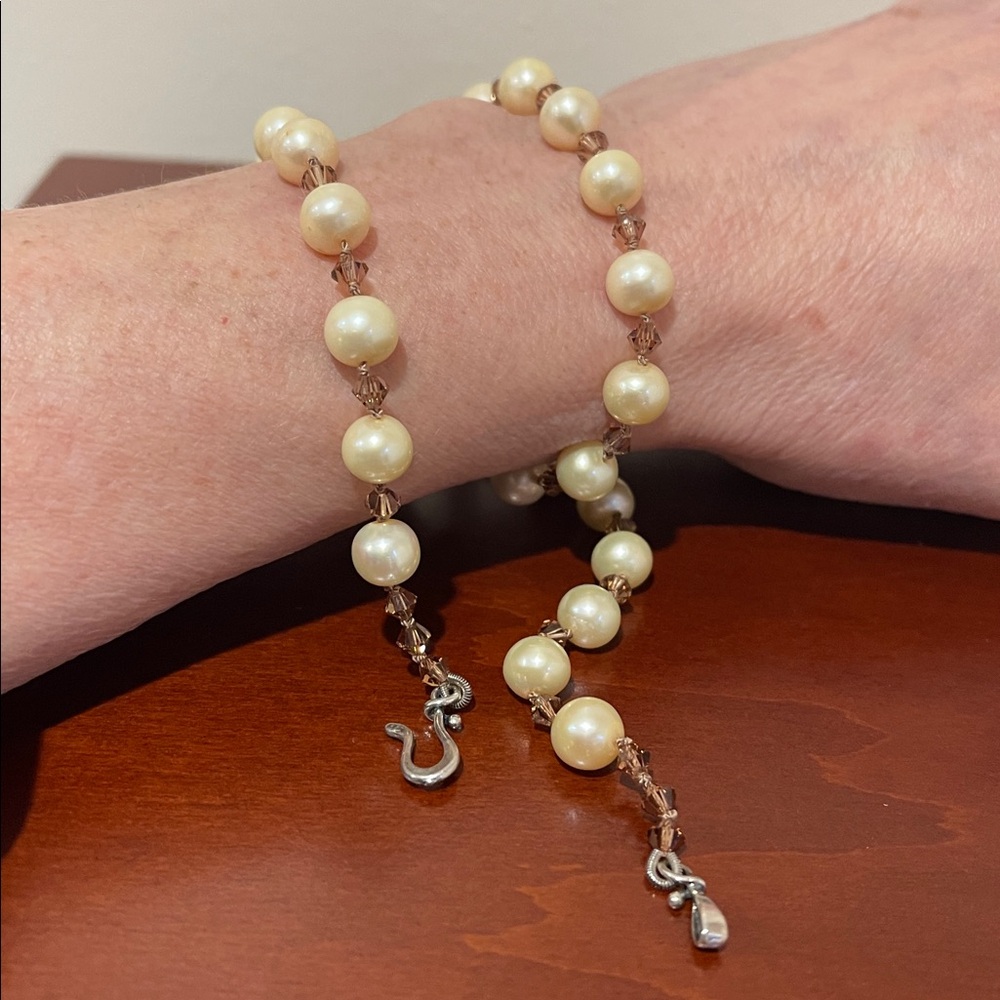 Freshwater Pearl, Swarovski Crystal, & Sterling Silver Artisan Necklace - 18” - Picture 5 of 8